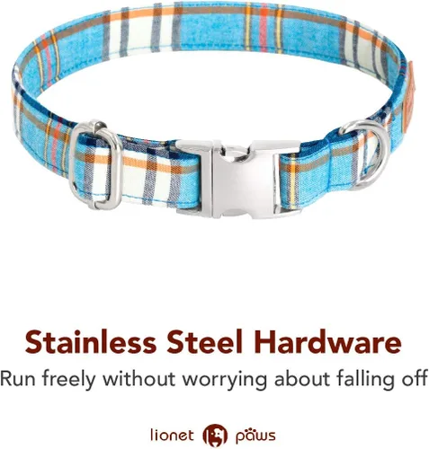 Miniatura 2 de Collar ajustable Lionet con forma de pajarita para gatos y perros. Suave y cómodo, m, Azul (Blue Grid)
