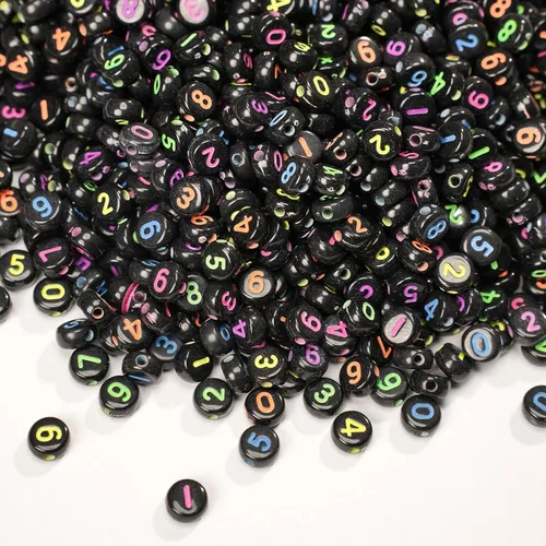 Miniatura 6 de 800 cuentas de números coloridas negras redondas números letras 0-9 cuentas mixtas de 0.157 x 0.276 in, cuentas sueltas de plástico para hacer Oro
