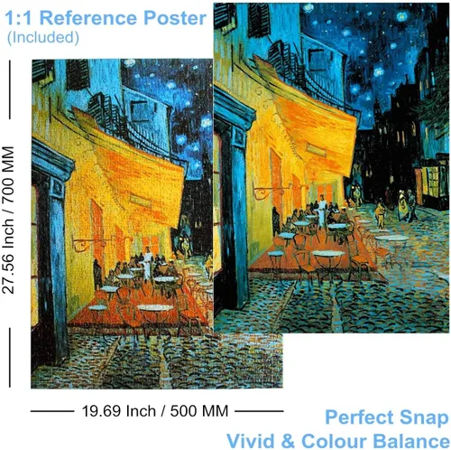 Miniatura 4 de Anguis Rompecabezas de 1000 Piezas para Adultos - Terraza del Café por la Noche de Vincent Van Gogh - 27.56 x 19.69 Pulgadas - Lino Premium, Cartón