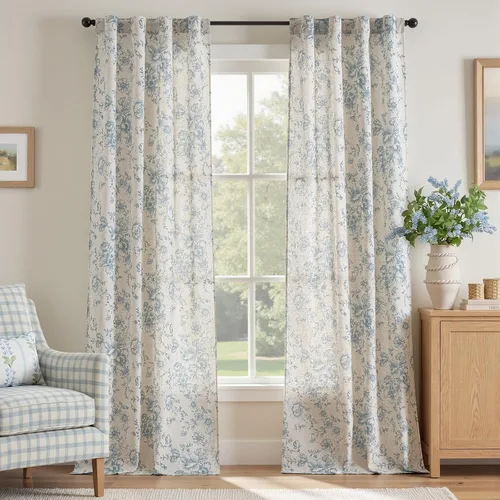 Miniatura 89 de Jinchan Cortinas de Mezcla de Lino con Estampado Floral para Sala de Estar, 84 Pulgadas de Largo, Cortinas con Bolsillo para Varilla y Tab Trasera