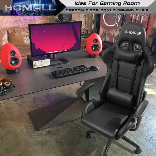 Miniatura 2 de Homall Silla de juegos, silla de oficina con respaldo alto, silla de computadora de cuero, silla de escritorio racing ejecutiva, ergonómica, Negro