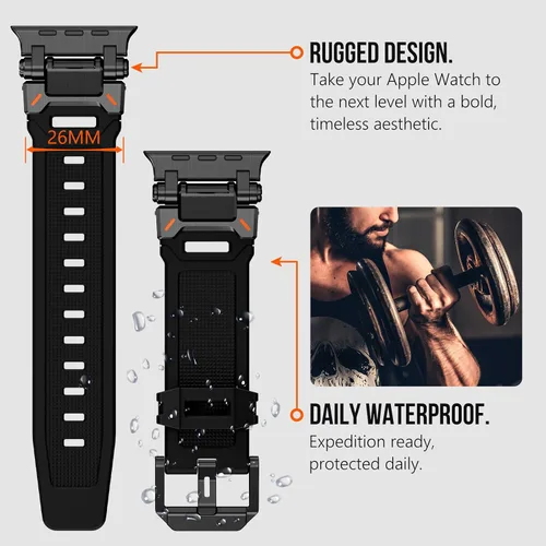Miniatura 5 de KADES Correa deportiva resistente de TPU para Apple Watch Ultra 3/2/1 de 1.929 in, conectores metálicos para Apple Watch Series 11/10/SE3 de 1.81
