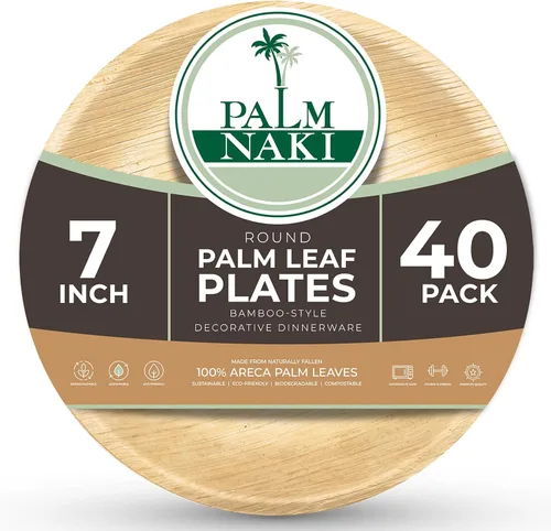 Miniatura 8 de PALM NAKI Platos redondos de hoja de palma (40 unidades) – Vajilla desechable, platos redondos compostables y biodegradables