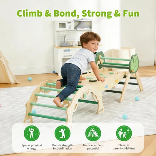 Miniatura 7 de Takywep Pikler - Juego de triángulos plegables 7 en 1 con arco y rampa y escalera, patio de juegos interior, juego de escalada montessor de madera
