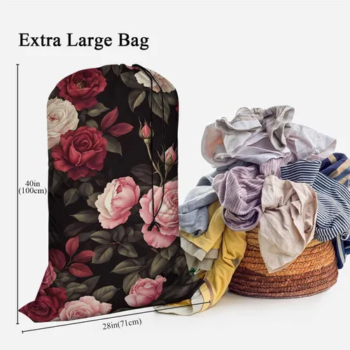 Miniatura 3 de Swono Bolsa de lavandería con patrón floral para lavar juguetes, bolsa de lavandería con cierre de cordón, hojas de acuarela, rosas, flores