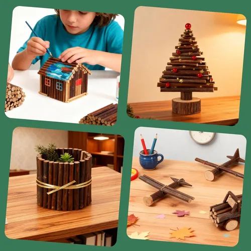 Miniatura 5 de FSWCCK 100 palitos de manualidades, 4 pulgadas de largo, 0.3-0.5 pulgadas de diámetro, ramas de abedul naturales, mini troncos de madera