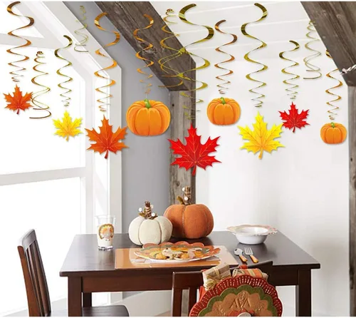 Miniatura 3 de Decoraciones colgantes de remolinos de Acción de Gracias, suministros de fiesta temática de otoño de calabaza y hoja de arce, no requiere bricolaje
