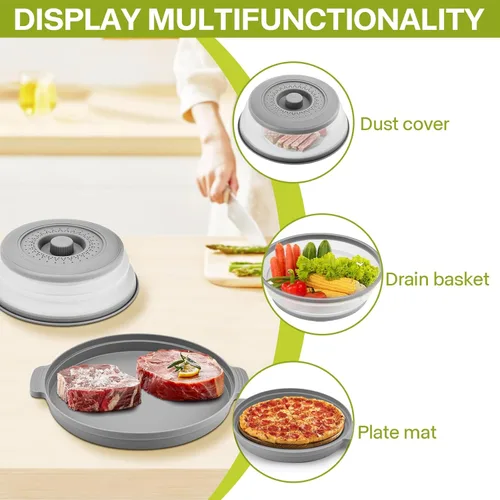 Miniatura 4 de Cubierta antisalpicaduras para microondas para alimentos con placa base antiquemaduras, plástico grande y silicona ventilada para evitar quemaduras