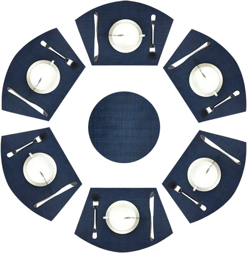Miniatura 9 de Juego de 4 manteles individuales de vinilo para mesas redondas, tejido antideslizante, resistente al calor, fácil de limpiar, lavable, lavable