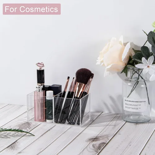 Miniatura 4 de Organizador y almacenamiento de maquillaje acrílico, organizador de brochas de maquillaje, 2 secciones de cubo, organizador transparente