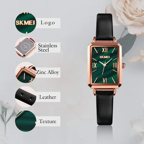 Miniatura 4 de SKMEI - Reloj de pulsera para mujer, de piel, rectangular, elegante, para mujer, Classic, forro polar verde con licencia oficial de star wars silent