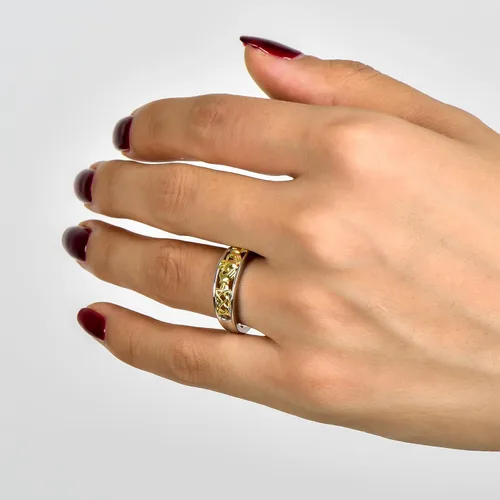 Miniatura 4 de Jeulia Claddagh - Anillos para mujer, plata de ley 925, chapado en oro de 14 quilates, anillo de compromiso de circonita cúbica de dos tonos, anillo