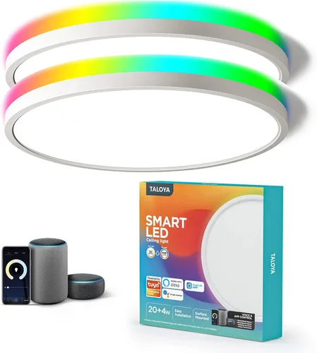 Miniatura 7 de TALOYA Lámpara de techo inteligente de 10 pulgadas de montaje empotrado LED con luz nocturna RGB, compatible con Alexa Google Assistant, lámpara