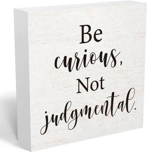 Miniatura 8 de mmiishe Letrero de madera inspirador decorativo motivacional con texto en inglés «Be Curious Not Judgmental», caja de madera para el hogar