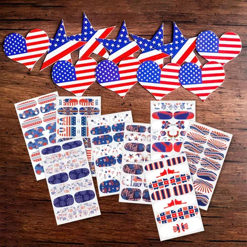 Miniatura 6 de Paquete de 16 hojas de esmalte de uñas para el Día de la Independencia, tiras de esmalte de uñas de gel autoadhesivas, con bandera estadounidense