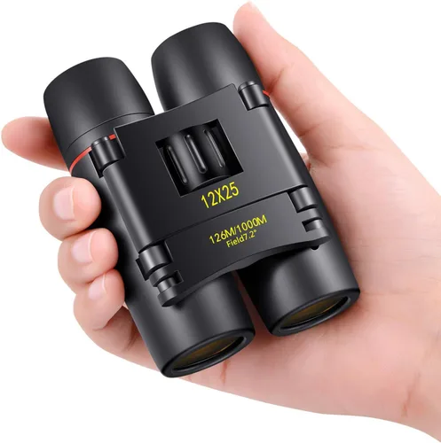 POLDR Binoculares de bolsillo pequeños 12X25 compactos para adultos, mini binoculares para niños para observación de aves, concierto, teatro, ópera