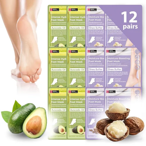 Innerest Original Derma Beauty - Máscara para pies, 12 pares de manteca de karité + máscara de pie de aguacate, máscaras para pies después de callos