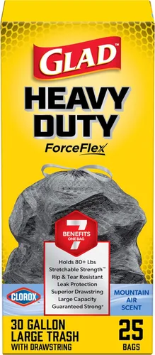 Miniatura 9 de Glad ForceFlex - Bolsas de basura resistentes con cordón ajustables con Clorox, Mountain Air, 30 galones, 50 unidades (el paquete puede variar)