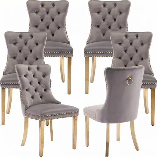 Miniatura 57 de Juego de 2 Sillas de Comedor Modernas de Mediados de Siglo, Tapizadas en Terciopelo Beige con Respaldo Acolchado, Sillas de Cocina y Comedor, Patas