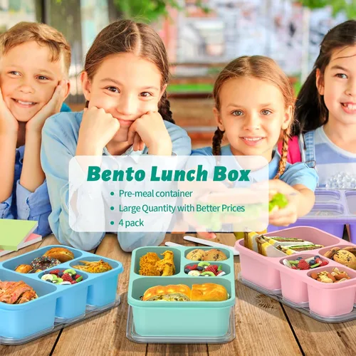 Miniatura 7 de Lonchera Bento – Paquete de 4 recipientes de preparación de comidas de 4 compartimentos, fiambrera para adultos, apta para microondas y lavavajillas