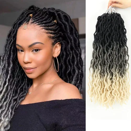 Miniatura 10 de Eliza Rastas gitanas onduladas de 18 pulgadas, cabello de ganchillo suave, 6 paquetes de trenzas sintéticas de diosa, raíces africanas, extensiones