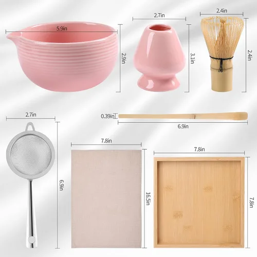 Miniatura 3 de ZENRC Ceremony - Kit de matcha rosa – Batidor tradicional de bambú (Chasen) Scoop (Chashaku) Chawan Bowl con boquilla de vertido, soporte para Rosa