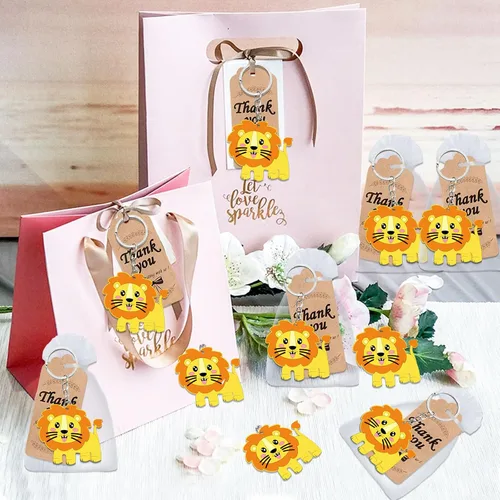 Miniatura 6 de El paquete de 60 regalos de fiesta de león incluye 20 llaveros de león, 20 etiquetas de agradecimiento, 20 bolsas de regalo para fiesta de safari