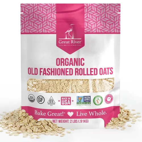Great River Milling Avena enrollada orgánica a la antigua | Grano entero sin gluten, orgánico USDA, sin OMG, Kosher | Textura abundante para avena,