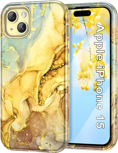 Miniatura 9 de Btscase Funda para iPhone 15 de 6.1 pulgadas (2023), patrón de mármol 3 en 1, resistente a prueba de golpes, cuerpo completo, policarbonato