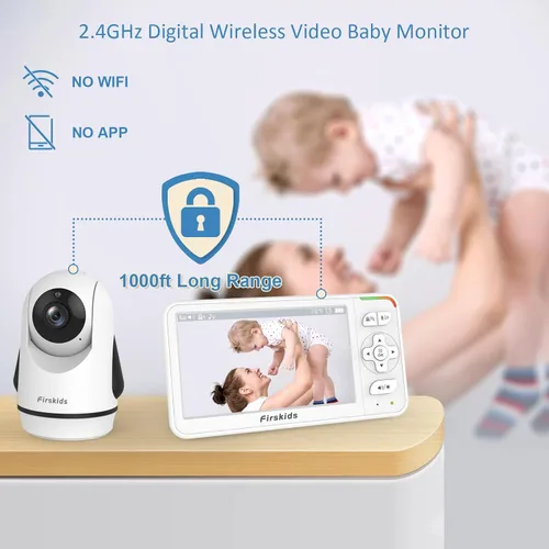 Miniatura 4 de Monitor de bebé, monitor de bebé de video de 5 pulgadas con cámara y audio, batería de 32 horas, sin WiFi, comunicación bidireccional, sensor