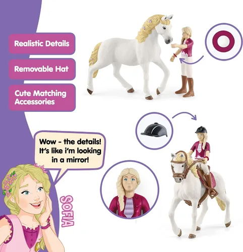 Miniatura 3 de Schleich Horse Club — Sofia y Blossom: juego de 10 piezas de Horse Club con jinete y yegua andaluza, juguetes de caballos para niñas y niños de 5 a