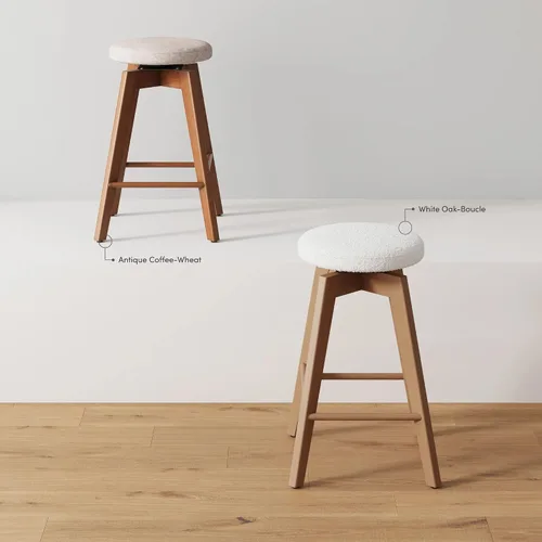 Miniatura 10 de Nathan James Amalia Taburete de bar de altura de encimera de cocina sin espalda, madera maciza con asiento giratorio de 360 grados, café Marrón