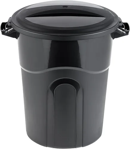 Miniatura 2 de United Solution TI0087 - Contenedor de basura redondo de 20 galones, color negro, fácil de transportar con construcción resistente, asas de paso