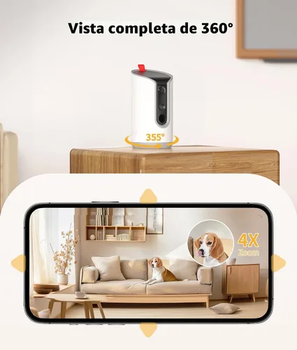 Miniatura 4 de TKENPRO Cámara para mascotas 2K con dispensador de golosinas, cámara para perros con vista de 360° y aplicación para teléfono, WiFi 5G y 2.4G, Blanco
