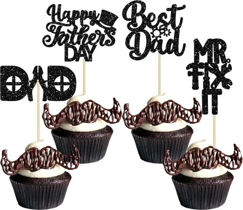 Miniatura 11 de 36 adornos para cupcakes con purpurina azul para el Día del Padre, el mejor papá de la historia, #1 Dad Love Papa Cake Pick Decoraciones para Feliz