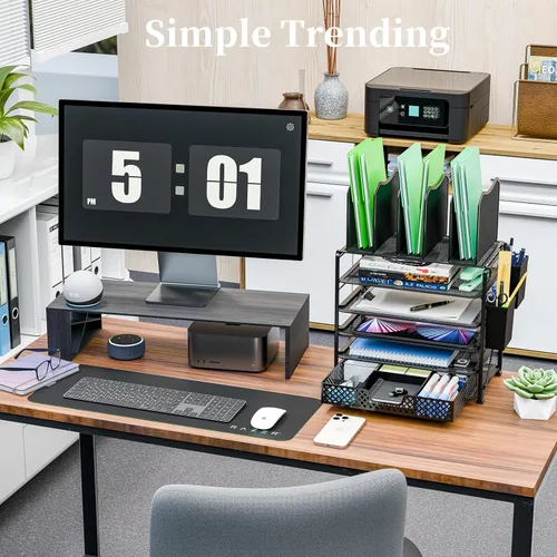 Miniatura 5 de Simple Trending – Organizador de archivos de escritorio de malla metálica de 5 niveles, bandejas para papel tamaño carta con cajón deslizante