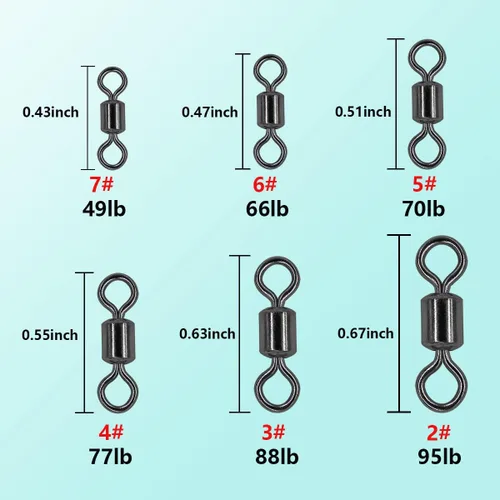 Miniatura 5 de Kit giratorio de barril de pesca, 300 piezas de acero inoxidable rodamiento conector a presión para agua salada pesca de agua dulce 2 3 4 5 6 7 Un