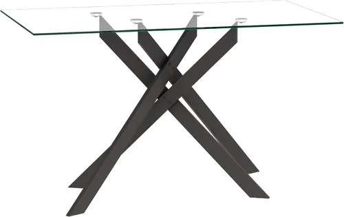 Miniatura 8 de SSLine Mesa de comedor moderna de cristal, rectangular de 51 pulgadas, color negro con patas de metal diseñadas en X para cocina y comedor