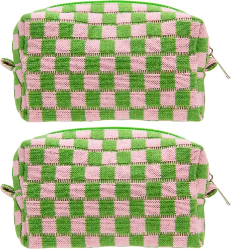 Miniatura 28 de PAZIMIIK Bolsa de Maquillaje a Cuadros para Bolso Portátil con Cremallera, Estuche Pequeño de Cosméticos para Accesorios de Viaje, Azul Ártico