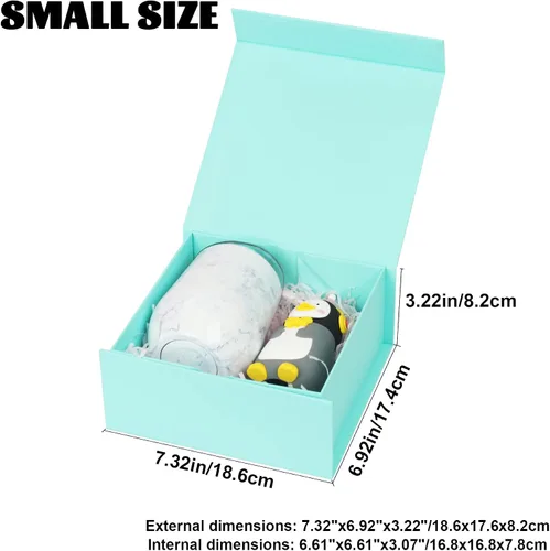 Miniatura 5 de CHARMGIFTBOX Cajas de regalo con tapas, 7.4 x 7.0 x 3.2 pulgadas, pequeña caja de regalo magnética azul Auqa con tarjeta, pequeñas cajas plegables