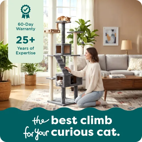 Miniatura 9 de Ascentials - Grand Suite Cat Scratcher Playground - Estructura de juego de torre alta para gatos, áreas de rascado de sisal, fieltro gris, chapa