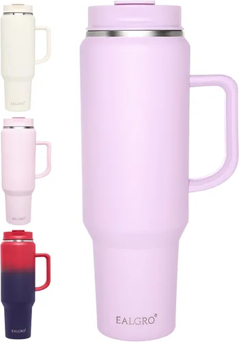 Miniatura 27 de EALGRO Botella de agua aislada de 40 onzas con popote y asa, frasco de agua deportivo de metal grande, taza de café de viaje de acero inoxidable