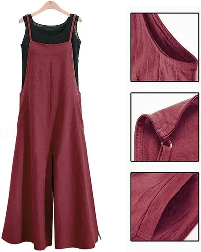 Miniatura 4 de YESNO PZZTYP2 Enterizo holgado de estilo informal, largo, overol con pantalones de pierna ancha, conjunto de una pieza de algodón, con bolsillos