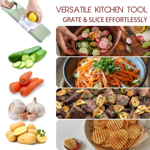Miniatura 2 de NACOLUS Rebanadora de Mandolina Multiusos para Cocina con Protector de Mano Deslizante - Picador de Verduras, Rebanadora de Papa/Cebolla/Ajo, Verde