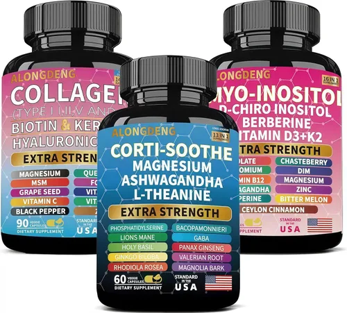 She Shines Set - Suplemento todo en uno para mujer con Corti-Soothe, Myo-Inositol, colágeno e ingredientes extra fuertes