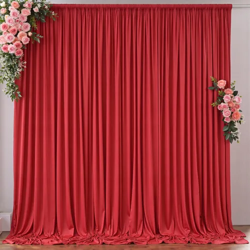 Cortinas de fondo rojo de 10 x 10 pies para fiestas, bodas, sin arrugas, cortinas de fotos rojas, cortinas de telón de fondo para decoración de