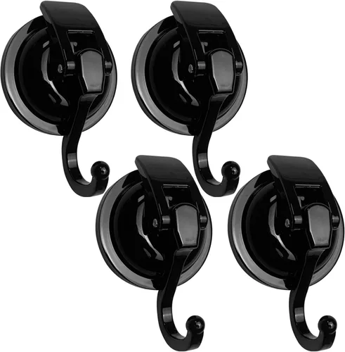 Ganchos de ventosa resistentes para ducha, bata de baño, decoración de guirnaldas, ganchos de vidrio al vacío, reutilizables, sin agujeros Negro