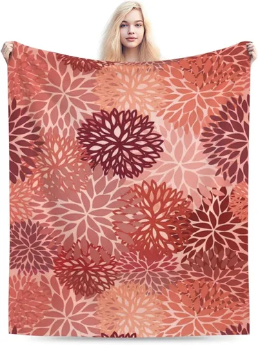Miniatura 6 de Perinsto Manta floral de crisantemo rojo y rosa, ultra suave y cálida para todas las estaciones, manta decorativa de vellón para cama, silla
