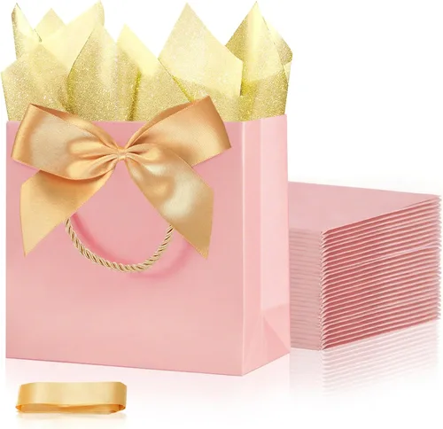 Miniatura 10 de 10 bolsas de regalo con papel de seda de 8 x 4 x 11 pulgadas. Kraft 8