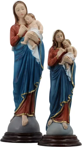 Miniatura 9 de THE FAITH GIFT SHOP Colección hecha a mano Virgen María y el Niño Jesús sobre el mundo (13")